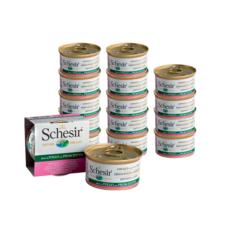 

Влажный корм для кошек Schesir куриное филе с ветчиной 85 г х 14 шт