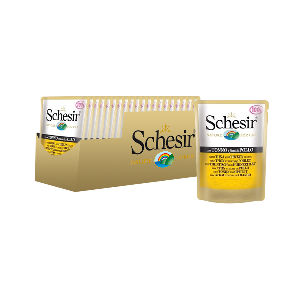 

Влажный корм для кошек Schesir тунец и куриное филе 100 г х 20 шт