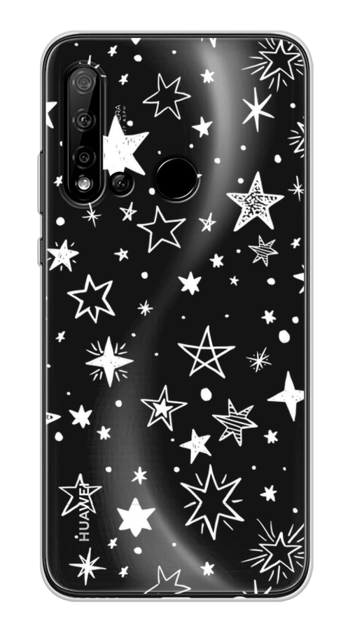 

Чехол Awog на Huawei Nova 5i "Звездочки графика белая", Прозрачный;белый, 69850-7