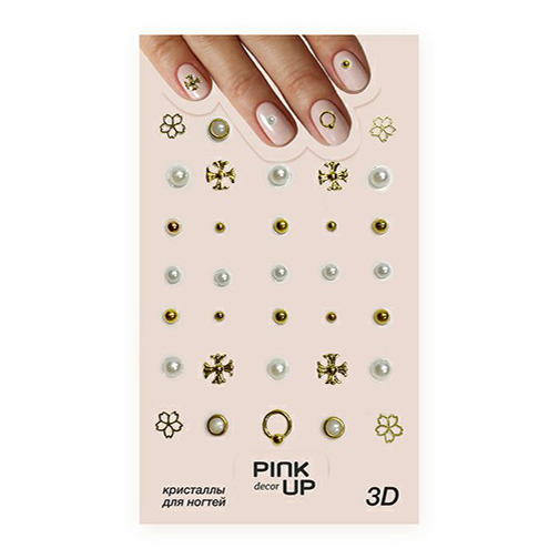 

Наклейки для ногтей Pink Up Decor 3D 872, Белый;золотистый