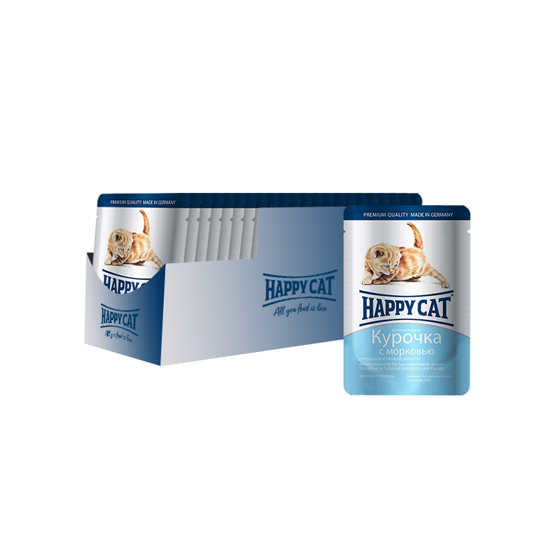 

Влажный корм Happy Cat Курочка и морковные кусочки в соусе для котят 100 г x 22 шт