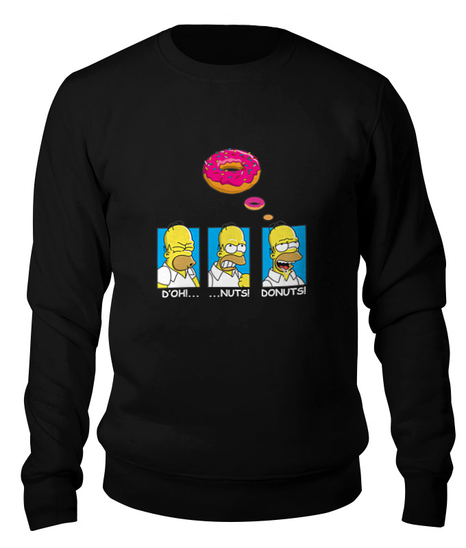 

Свитшот унисекс Printio Homer simpson & donut черный XS, Homer simpson & donut
