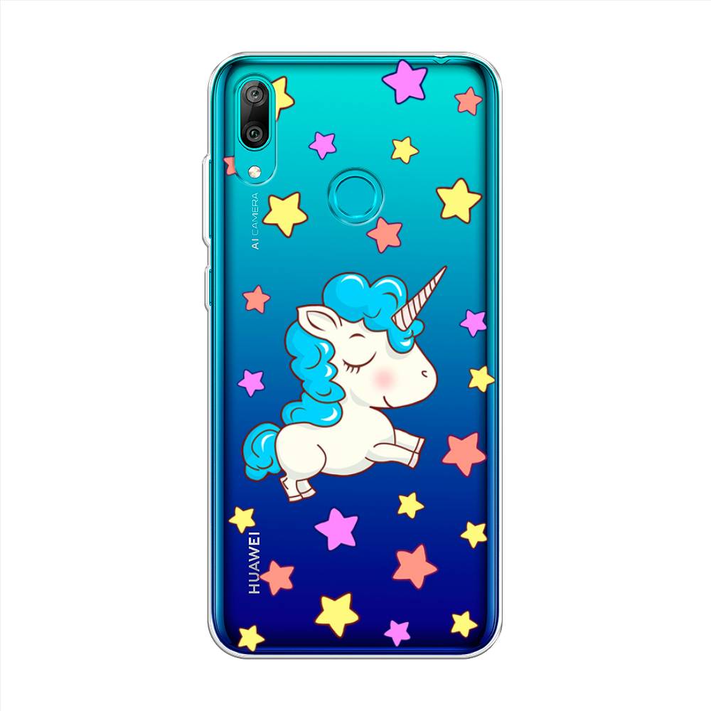 

Чехол Awog на Huawei Y7 2019 "Звездный единорог", Белый;голубой;розовый, 68450-2