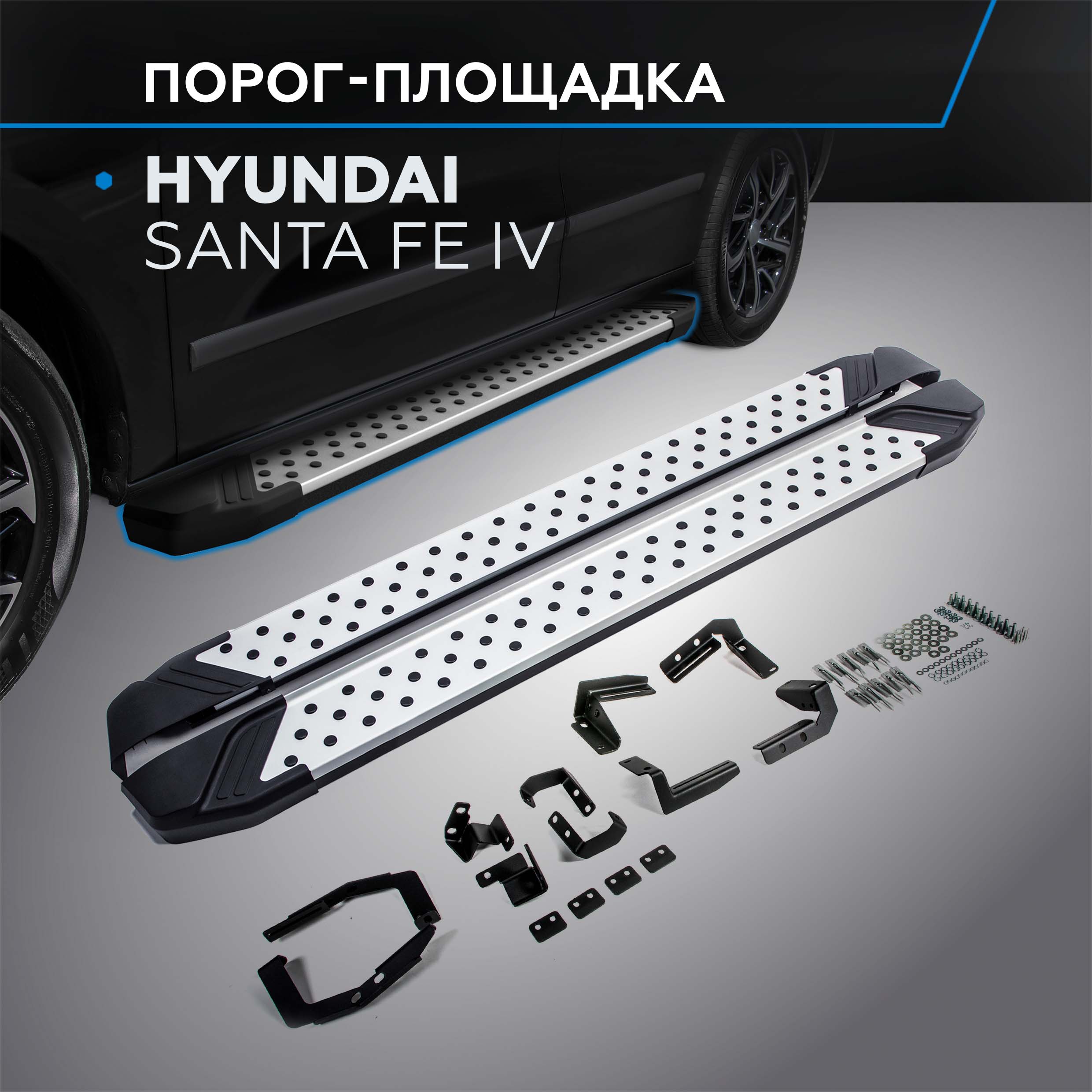 

Пороги на автомобиль "Bmw-Style круг" Rival Hyundai Santa Fe IV 2018-2021, D180AL.2307.1