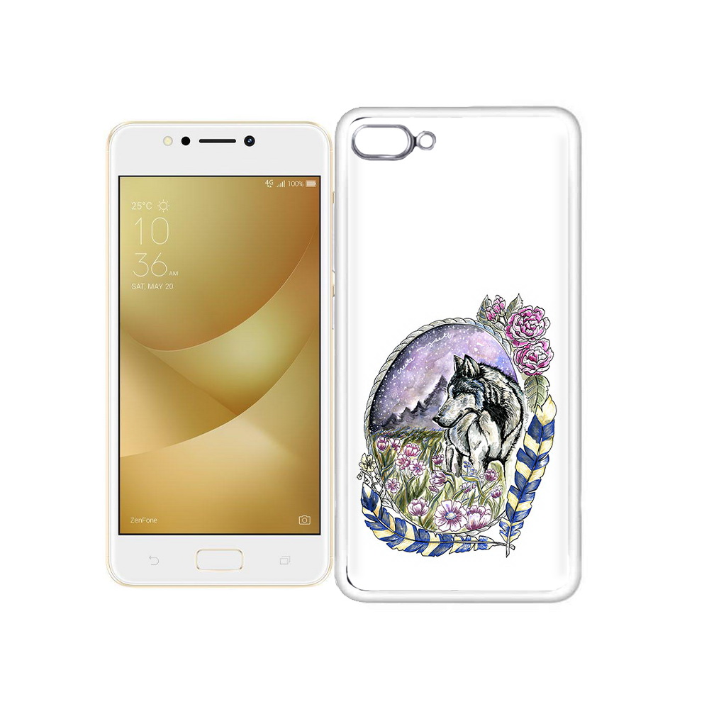Чехол MyPads Tocco для Asus ZenFone 4 Max нарисованный волк в цветах с перьями