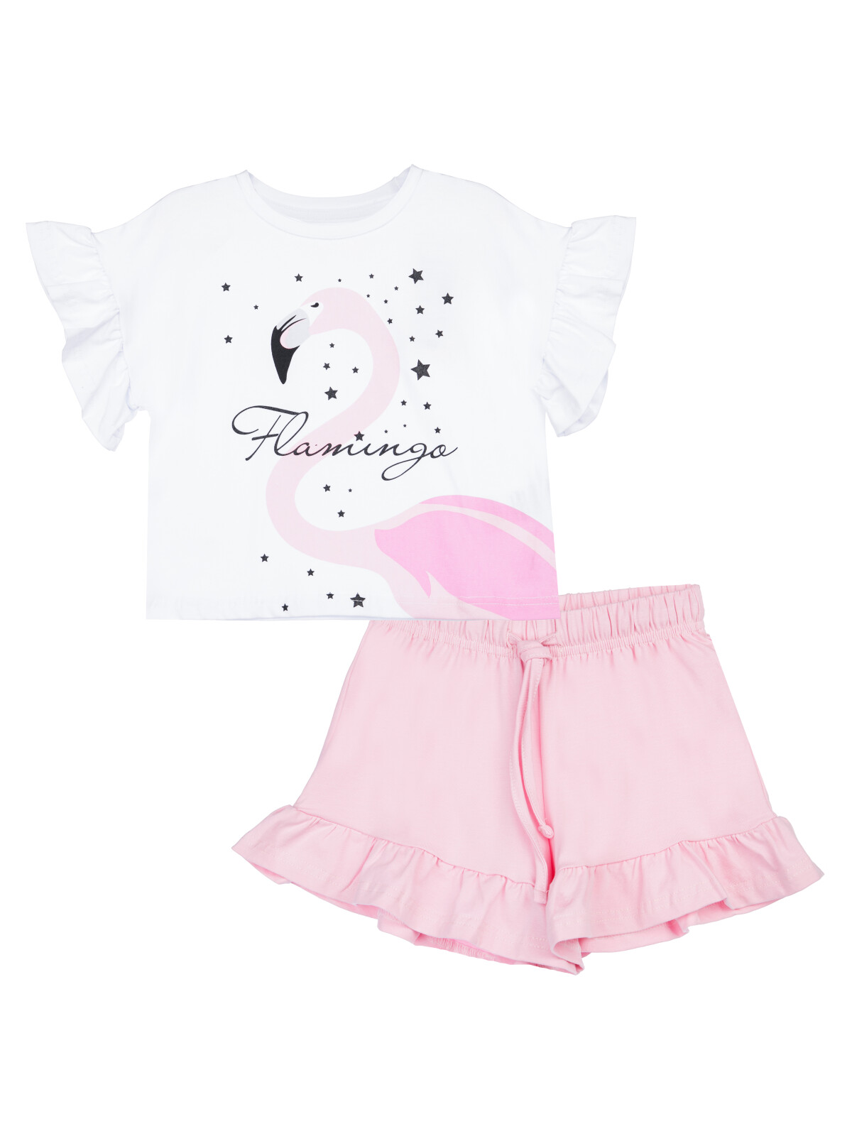 Комплект для девочек PlayToday: фуфайка (футболка), шорты, белый,светло-розовый, 122