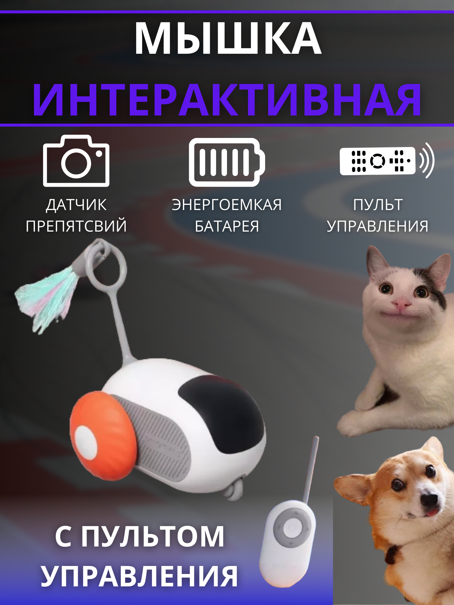 

Игрушка для кошек Мышка на пульте управления, белая, пластик, 8 см