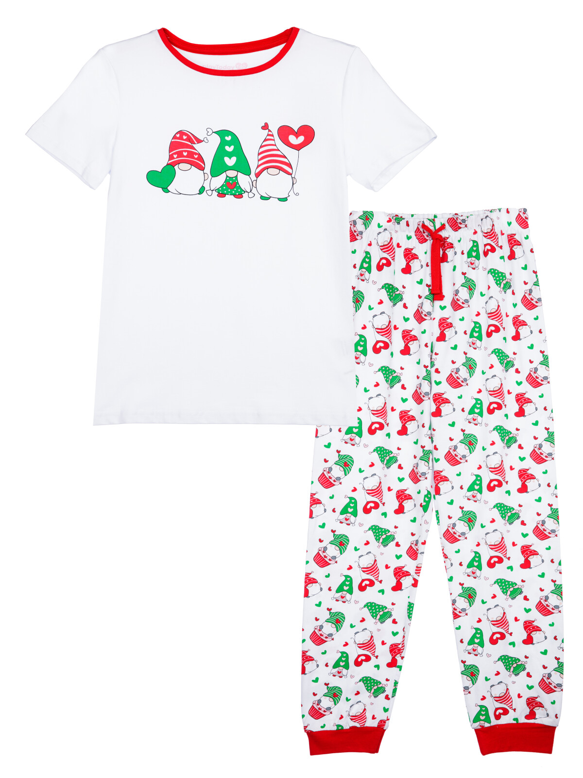 Комплект для девочек PlayToday: фуфайка (футболка), брюки, белый,красный,зеленый, 140