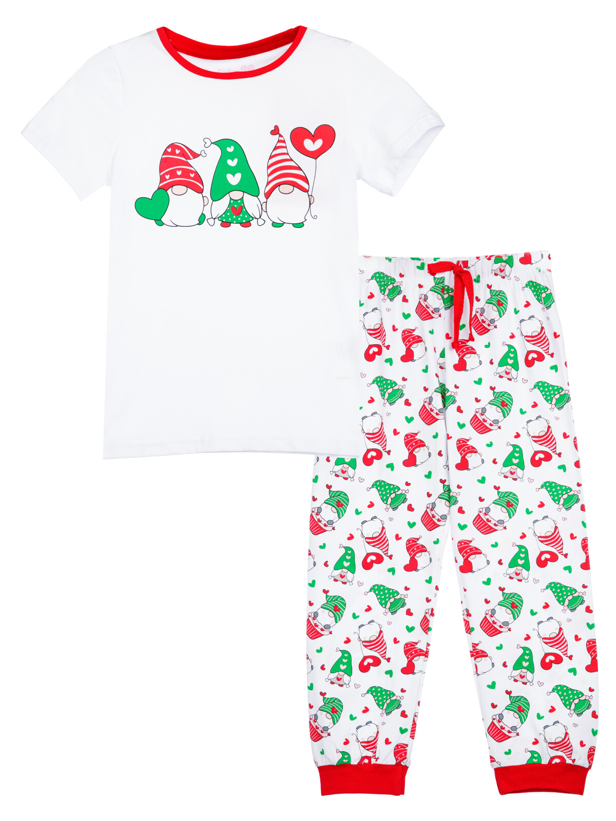 Комплект для девочек PlayToday: фуфайка (футболка), брюки, белый,красный,зеленый, 110