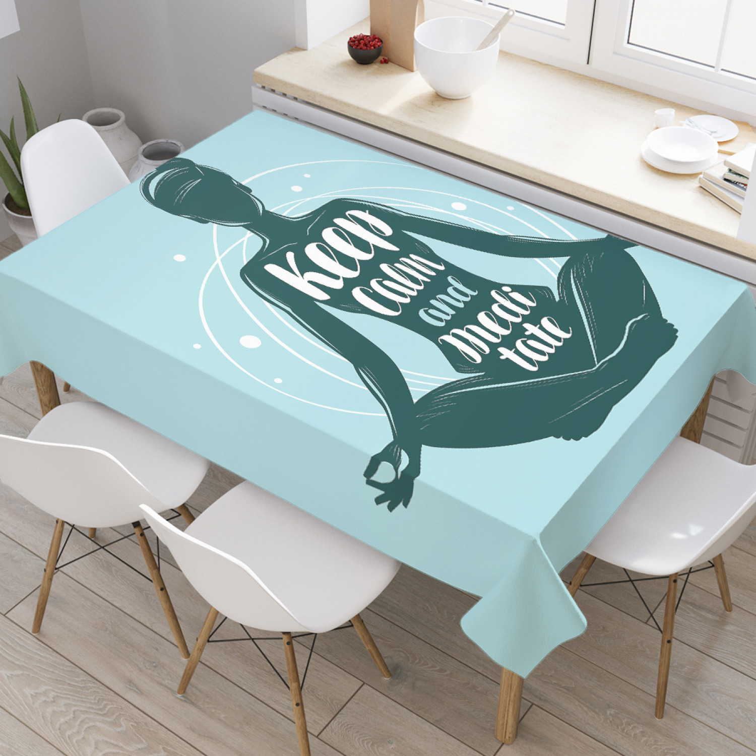 

Скатерть прямоугольная JoyArty "Успокойся и помедитируй" из оксфорда, 180x145 см, Голубой, Успокойся и помедитируй