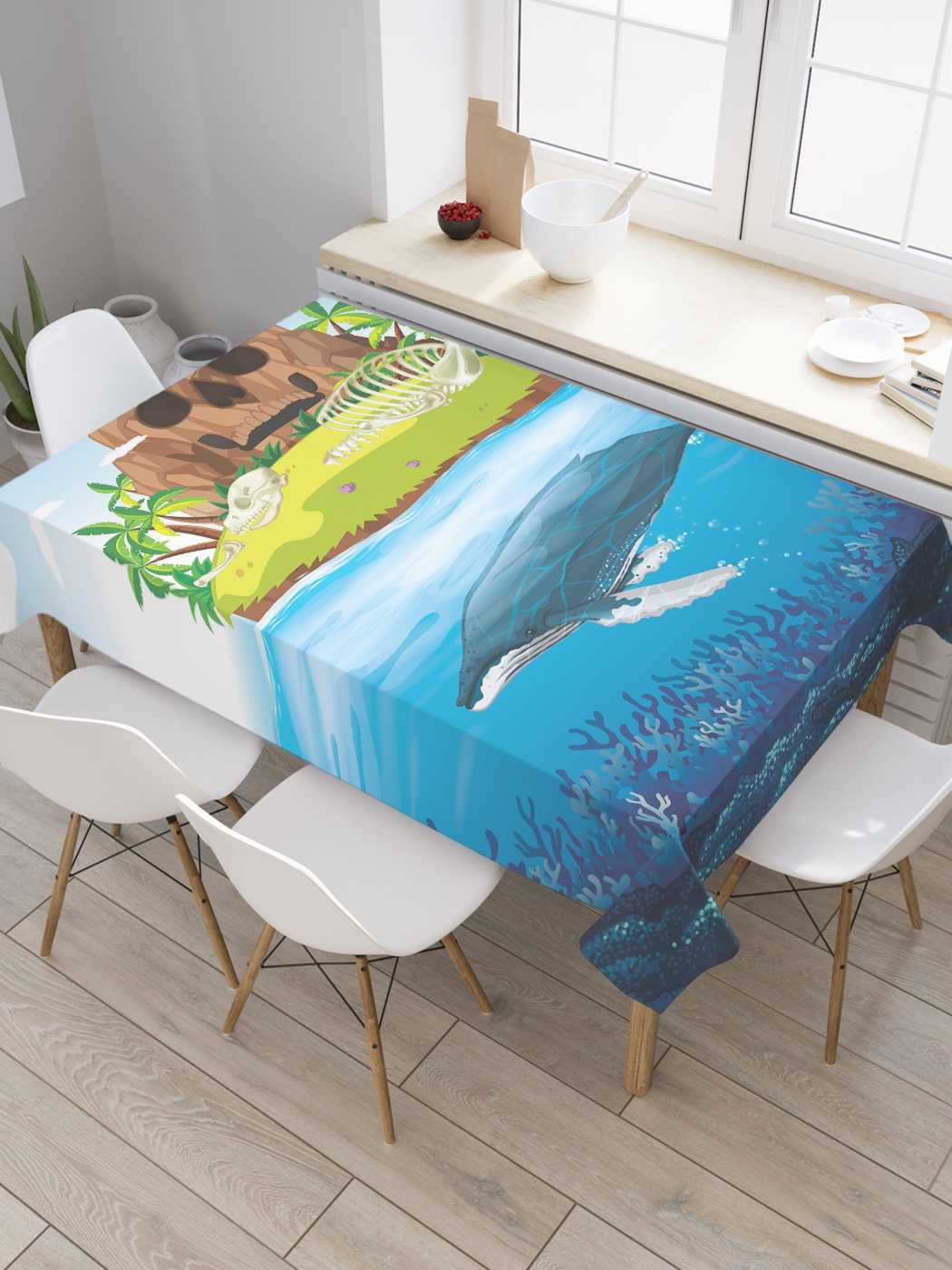 

Скатерть прямоугольная JoyArty "Остров черепа" из оксфорда, 180x145 см, Зеленый, Остров черепа