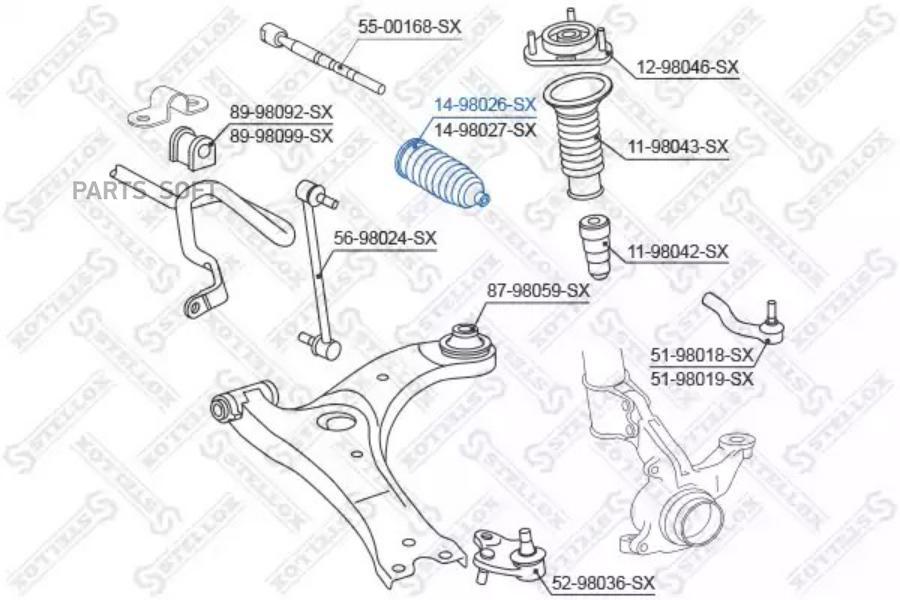 

14-98026-Sx_пыльник Рейки Рулевой Toyota Avensis (T25) 03> Stellox 1498026SX