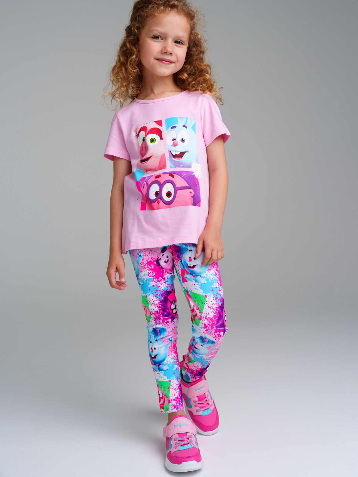 Комплект для девочек PlayToday: фуфайка (футболка), брюки (легинсы), цветной, 122