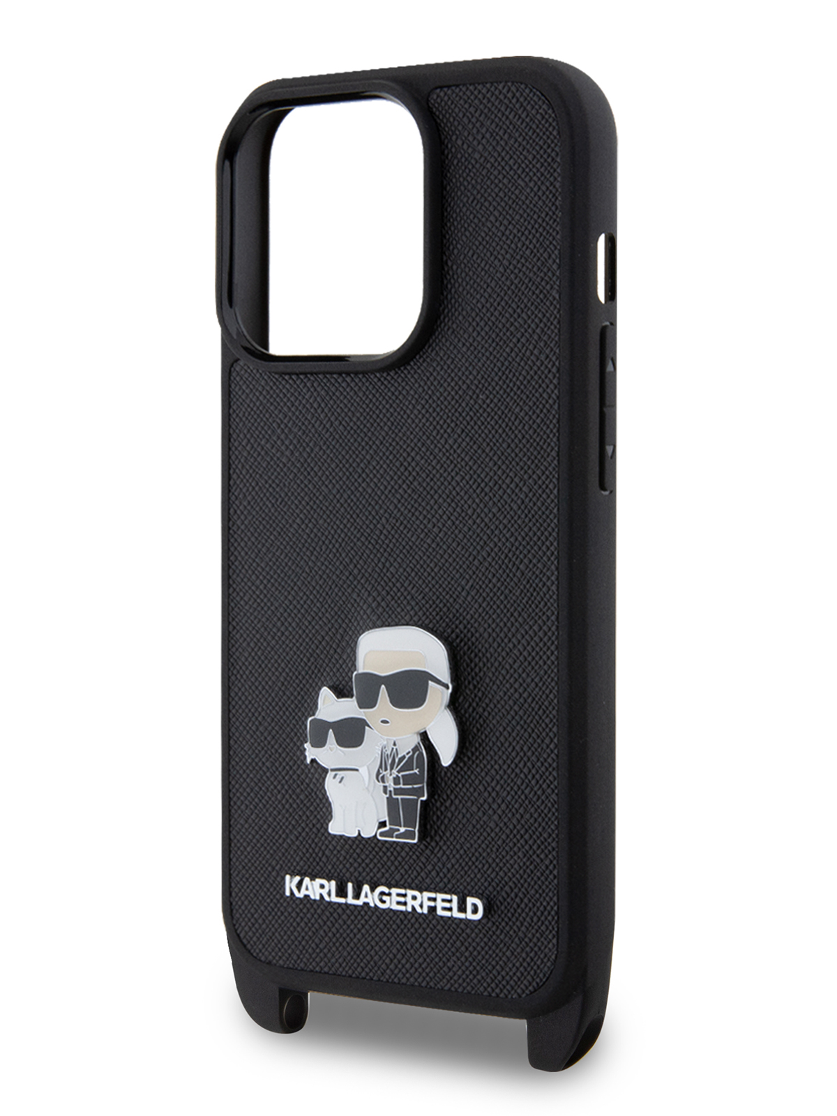 Чехол Karl Lagerfeld для iPhone 15 Pro с ремешком NFT Karl&Choup Metal Hard Black