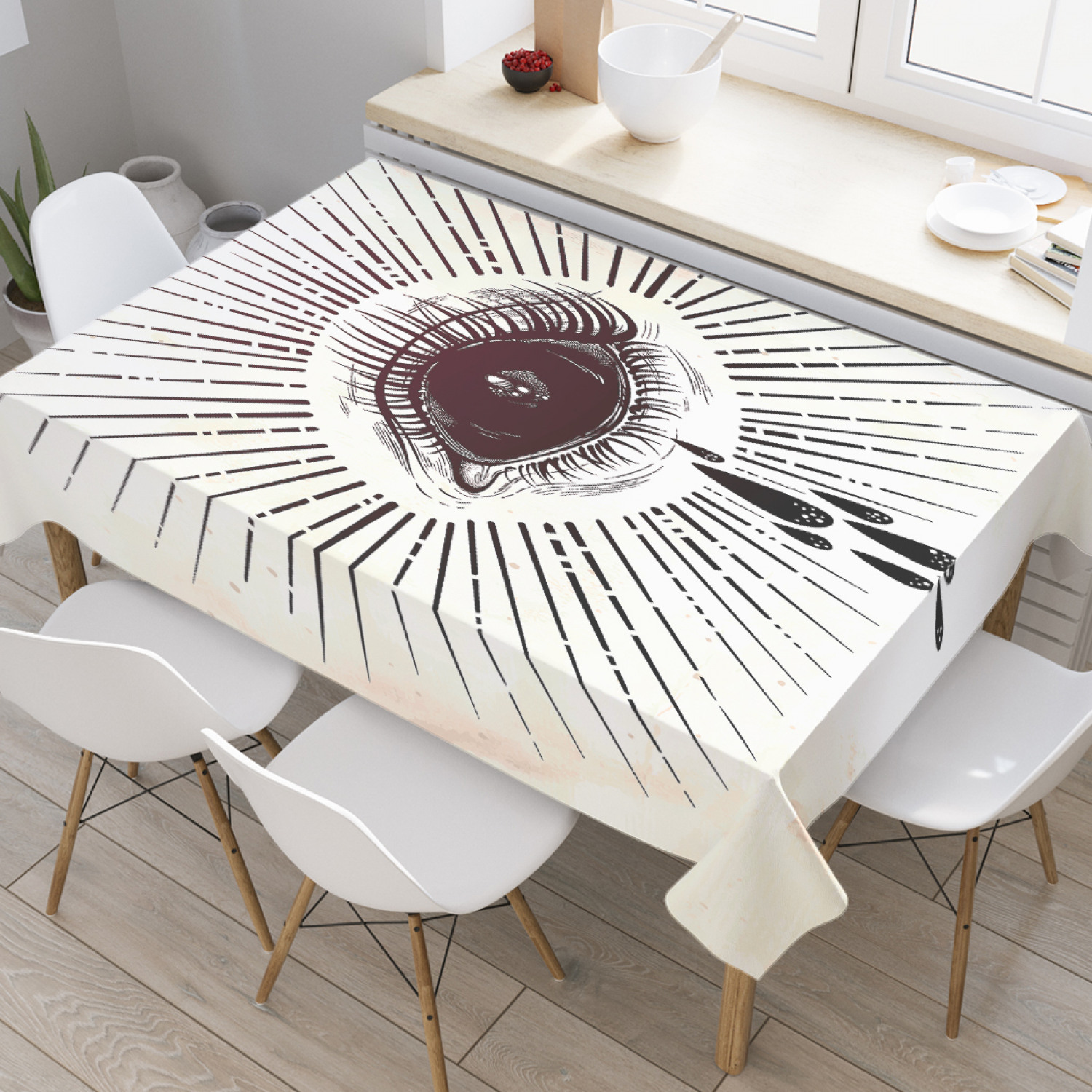 

Скатерть прямоугольная JoyArty "Плачущий глаз" из оксфорда, 180x145 см, Бежевый, Плачущий глаз