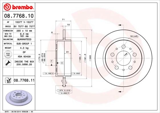 

Тормозной диск brembo 08.7768.10