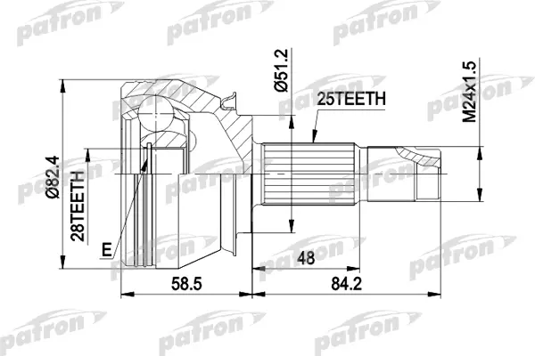 ШРУС наружн к-кт 25x51x28 Lancia: Ypsilon 1.3D MJ 03> PATRON PCV1244