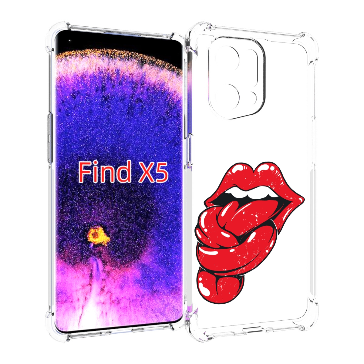 

Чехол MyPads яркие губы с языком для Oppo Find X5, Прозрачный, Tocco