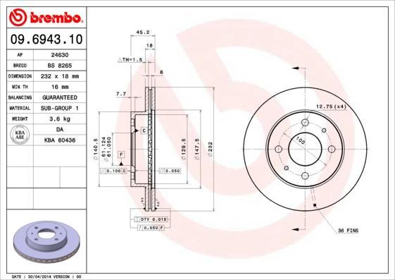 

Тормозной диск brembo 09.6943.10