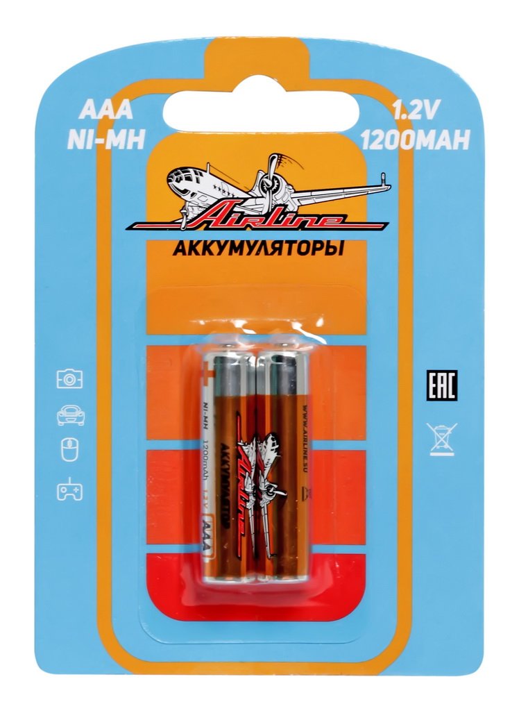 Батарейки AAA HR03 аккумулятор Ni-Mh 1200 mAh 2шт. AIRLINE AAA-12-02 аккумуляторная батарея mirex hr03 08 e2 2 шт