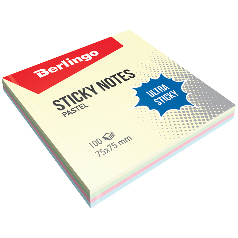 

Стикеры Berlingo Ultra Sticky, 75x75мм, 4 цвета пастель, 100 листов (LSn_39601), 12 уп, Разноцветный