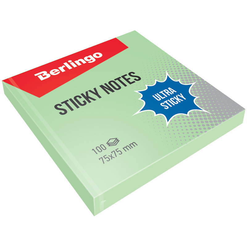 Стикеры Berlingo Ultra Sticky, 75x75мм, пастель, 100 листов (LSn_39206), 12 уп 100058742523 зеленый