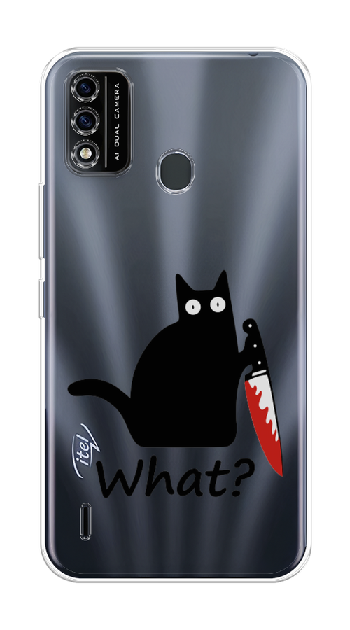 

Чехол на Itel A48 "Котик с ножом", Черный;красный, 3200150-6