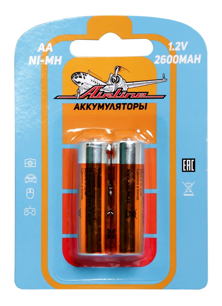 фото Батарейки aa hr6 аккумулятор ni-mh 2600 mah 2шт. airline aa-26-02