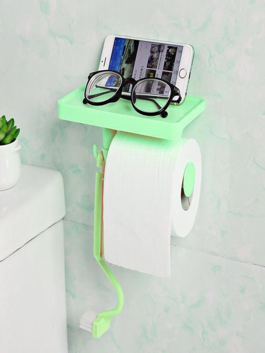 фото Держатель для туалетной бумаги с полочкой и крючком (цвет: зеленый ) nobrand