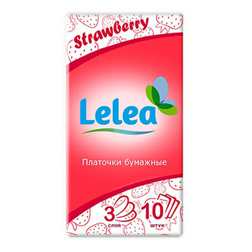 Платочки носовые Lelea Клубника трехслойные 10 шт платочки носовые lelea 3 х слойные клубника 10 шт