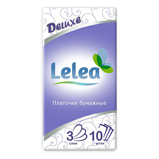Платочки носовые Lelea Deluxe трехслойные 10 шт носовые платочки влажные lelea с эвкалиптом 8 шт