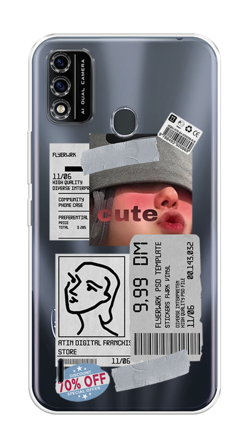 

Чехол на Itel A48 "Cute girl collage", Розовый;серый;голубой, 3200150-6