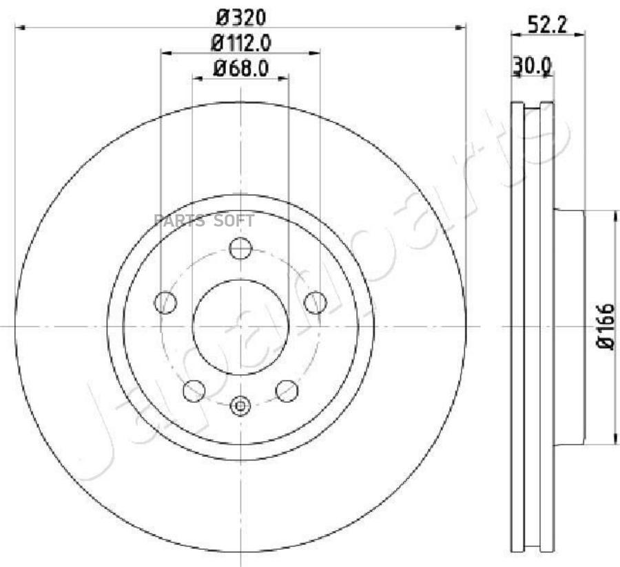 

JAPANPARTS Диск тормозной AUDI A4 07-/A5 07-/Q5 08- передний D 320мм.