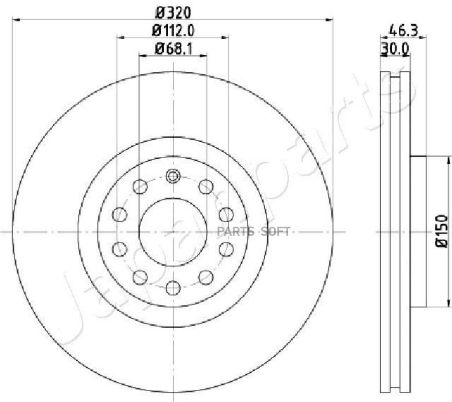 

JAPANPARTS DI-0909 Диск тормозной AUDI A4 2.0-3.2 04-/A6 1.8-4.2 97-05/A6 ALLROAD 00-05 пе