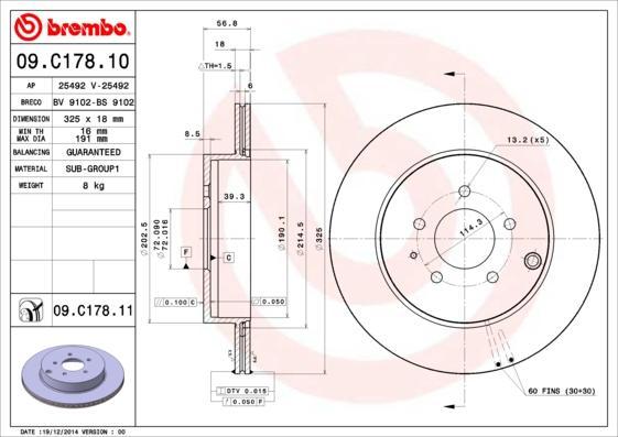 Тормозной диск brembo 09.C178.11