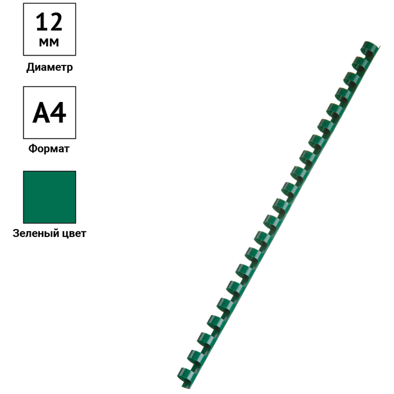 Пружины для переплета OfficeSpace, 12мм, А4, зеленые, 100шт. PC8840, 10 уп.