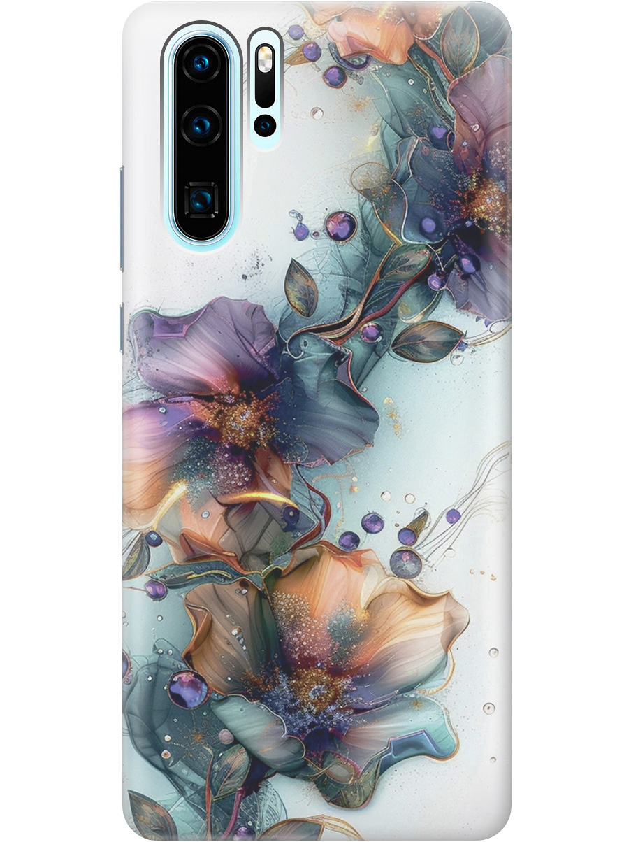 

Силиконовый чехол на Huawei P30 Pro с принтом "Мистические цветы", Прозрачный;белый;зеленый, 720762410