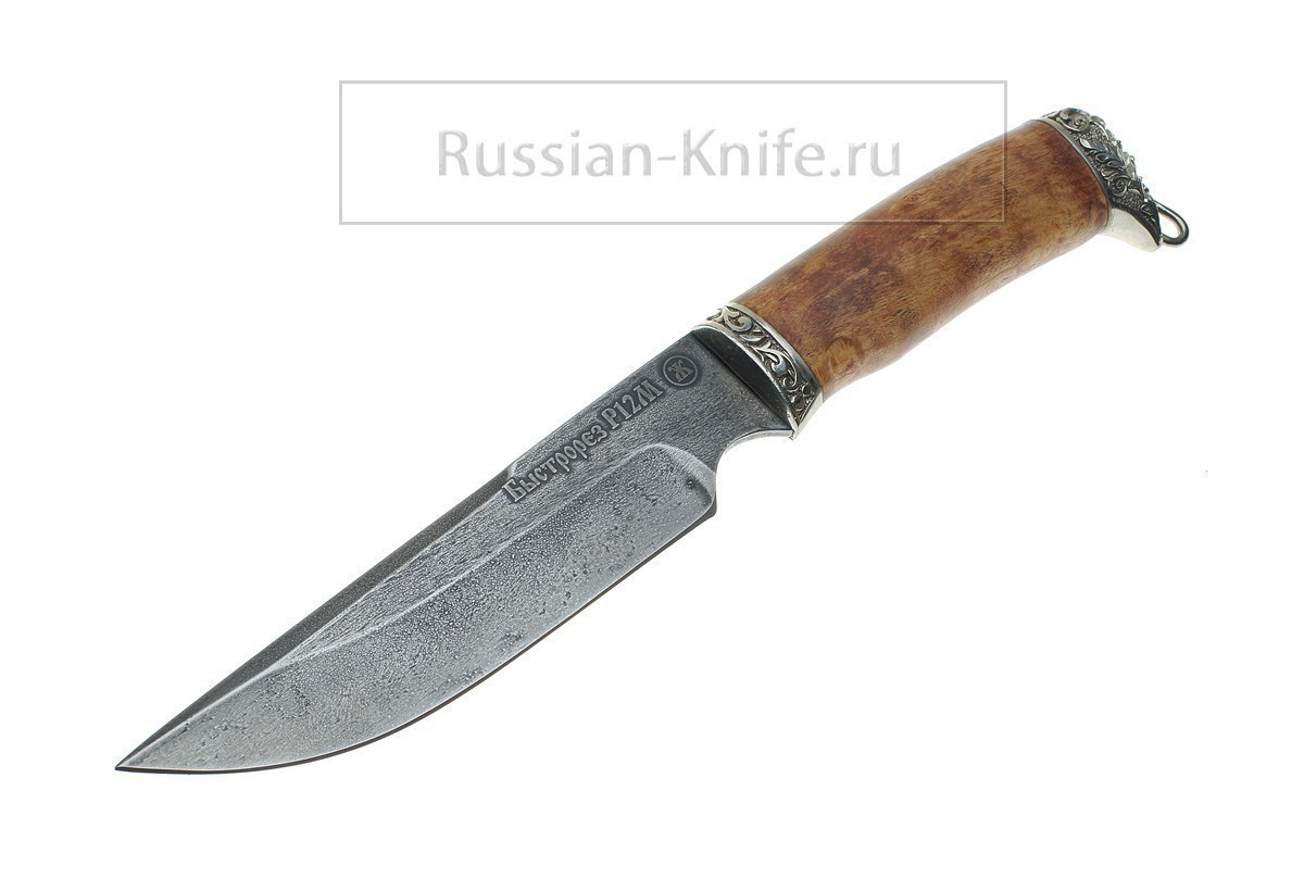 

Нож Золотоискатель (сталь Р12М-быстрорез), карельская береза, А.Жбанов