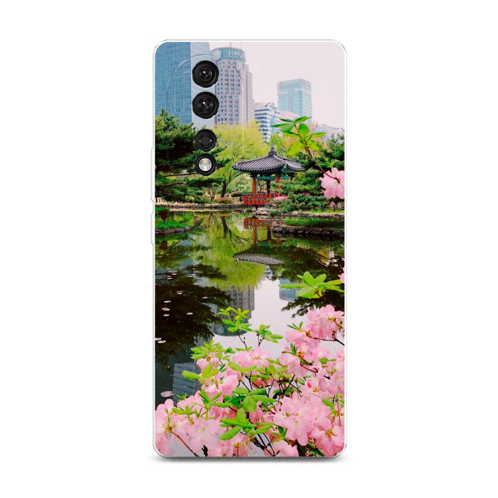 

Чехол на Honor 80 "Сакура возле озера", Зеленый;розовый;голубой, 6120350-2