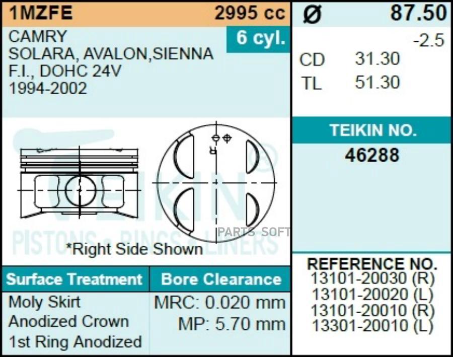 

Поршни TEIKIN 46288 STD Toyota Camry; Windom 1mz-Fe 97-