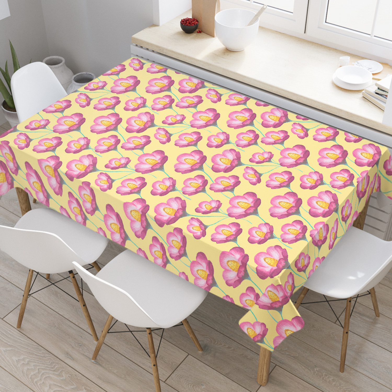 

Скатерть прямоугольная JoyArty "Вектор весенних цветов" из оксфорда, 180x145 см, Розовый, Вектор весенних цветов