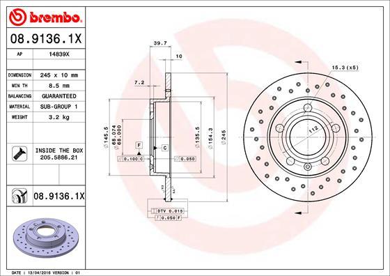 

Тормозной диск brembo 08.9136.1X