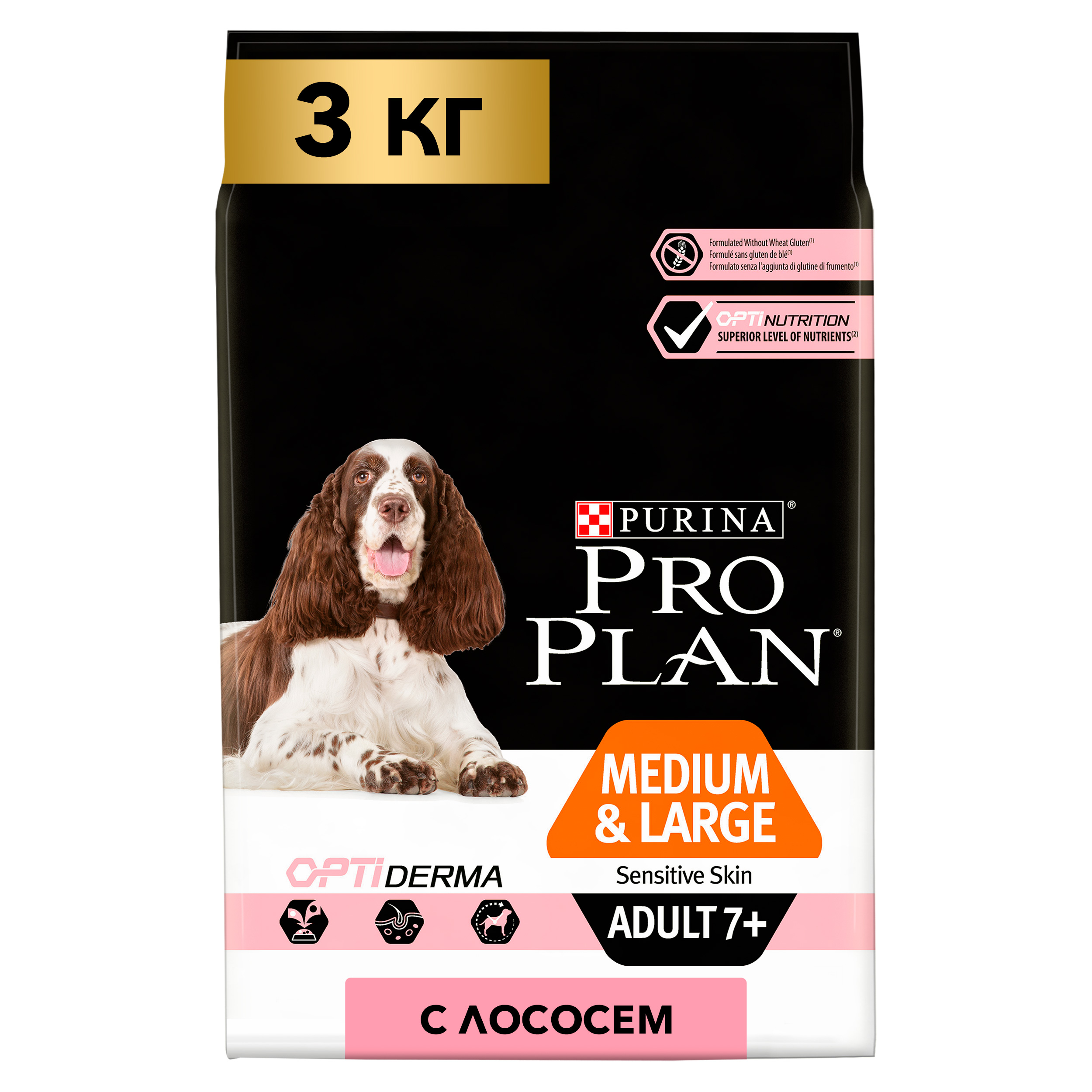 фото Сухой корм для собак pro plan optiderma medium & large adult 7+, для пожилых, лосось, 3кг