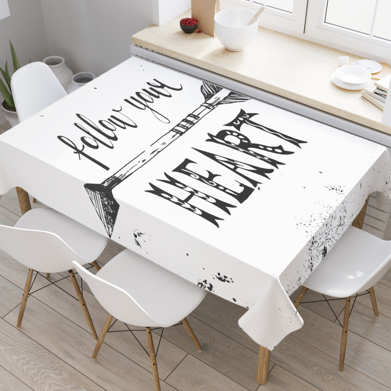 

Скатерть прямоугольная JoyArty "Следуй за своим сердцем" из оксфорда, 180x145 см, Белый, Следуй за своим сердцем