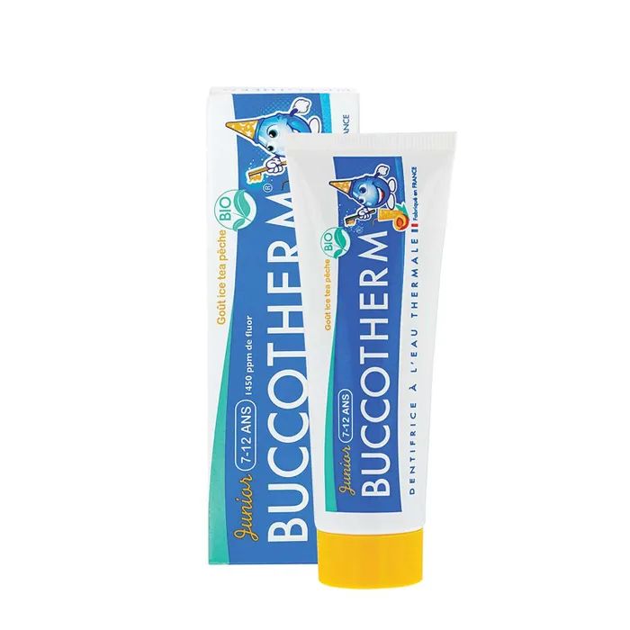 

Детская зубная гель-паста BUCCOTHERM с термальной водой, вкус персиковый чай, для укреп...