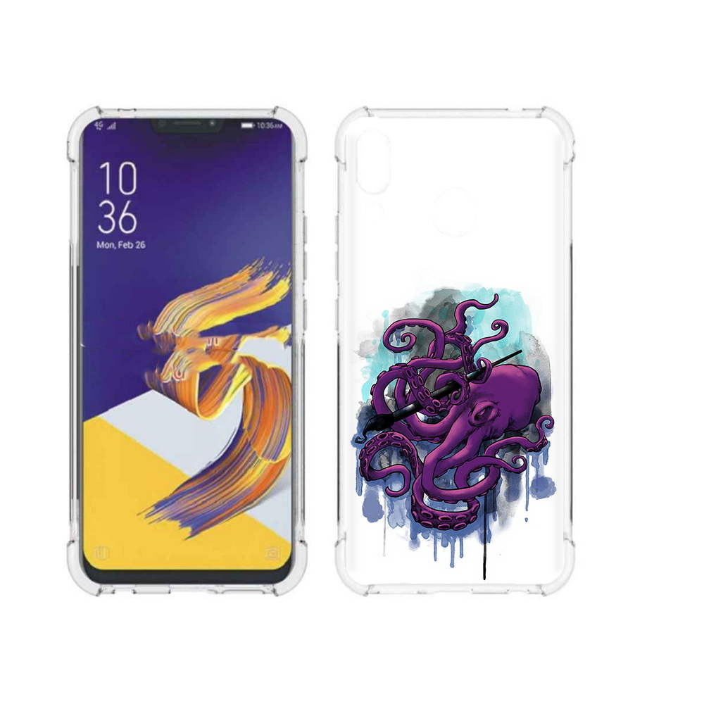 

Чехол MyPads Tocco для Asus ZenFone 5 фиолетовый осьминог, Прозрачный, Tocco