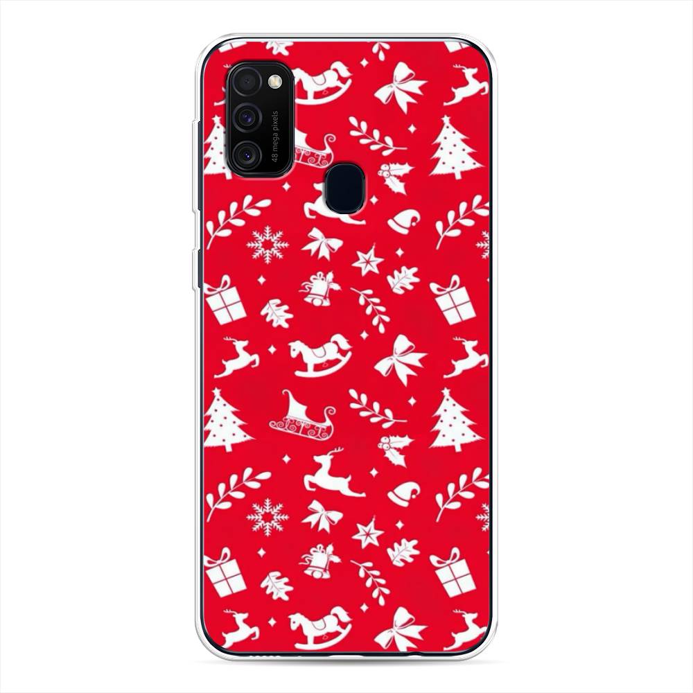 

Чехол для Samsung Galaxy M30s/M21 "Красный новогодний фон", Красный;белый, 29850-5