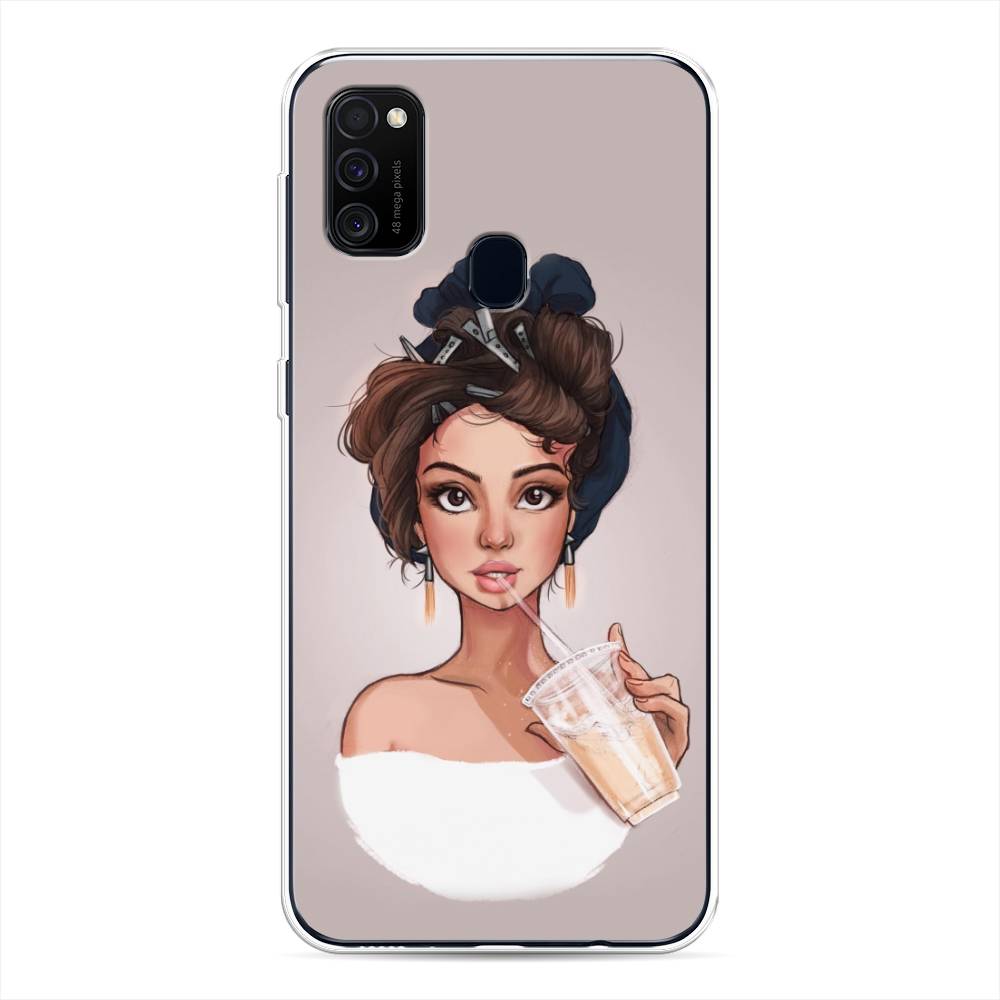 

Чехол для Samsung Galaxy M30s/M21 "Девушка с фраппе", Серый, 29850-6