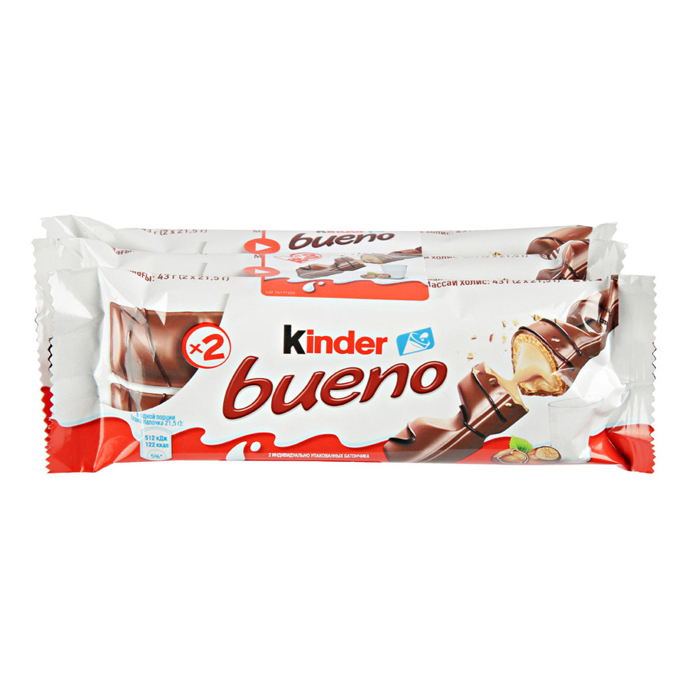 

Вафельные батончики Kinder Bueno с молочно-ореховой начинкой 43 г х 3 шт