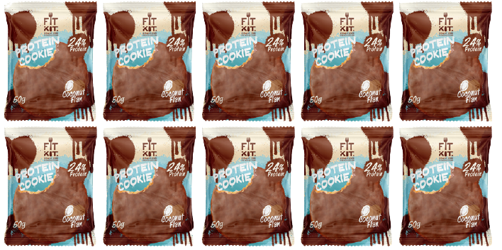 Протеиновое печенье Fit Kit Chocolate Protein Cookie Кокосовый флан, 10 шт по 50 г
